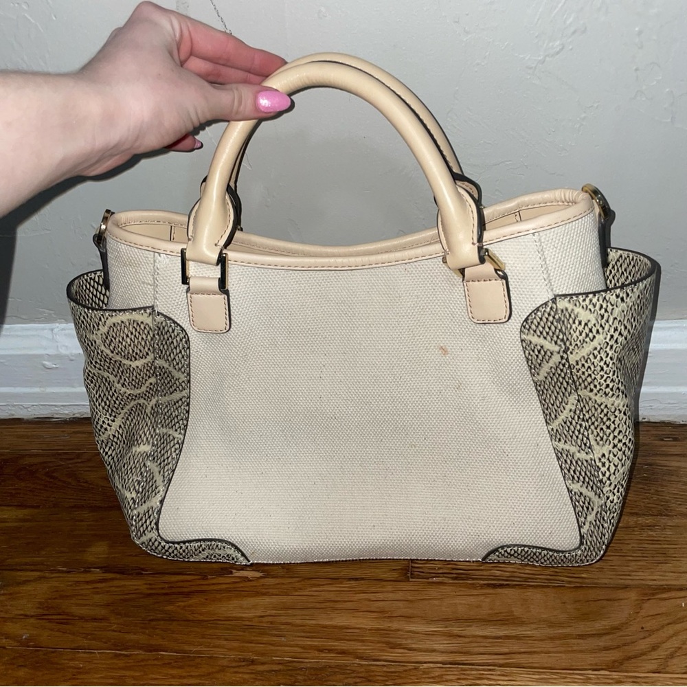 Tory Burch Frances Snakeskin Canvas Satchel Shoulder Bag - Picture 3 of 7